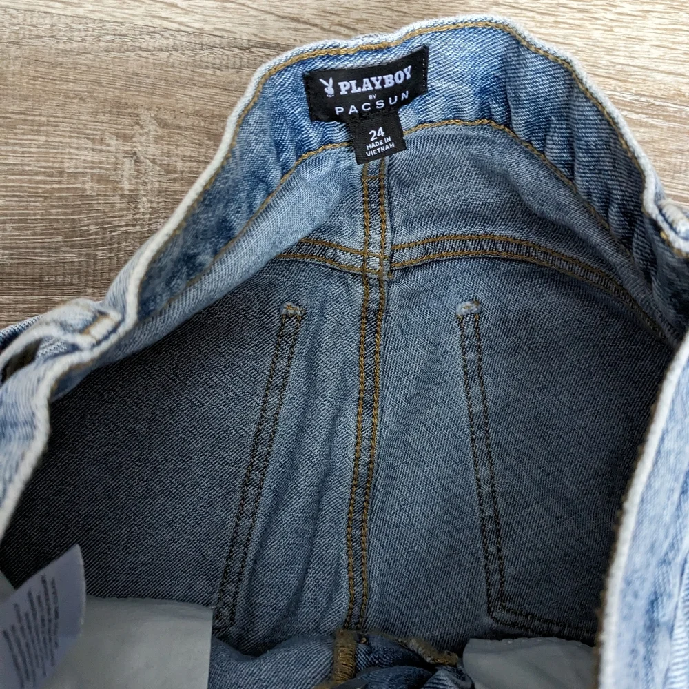 Playboy By PacSun Medium Blue Graphic Straight Leg Jeans Button Fly Size 24
